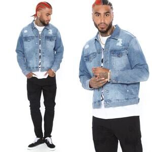 NWT Fashion Nova Men's Copper Denim Trucker Jacket - Medium Wash Size XL $49.99